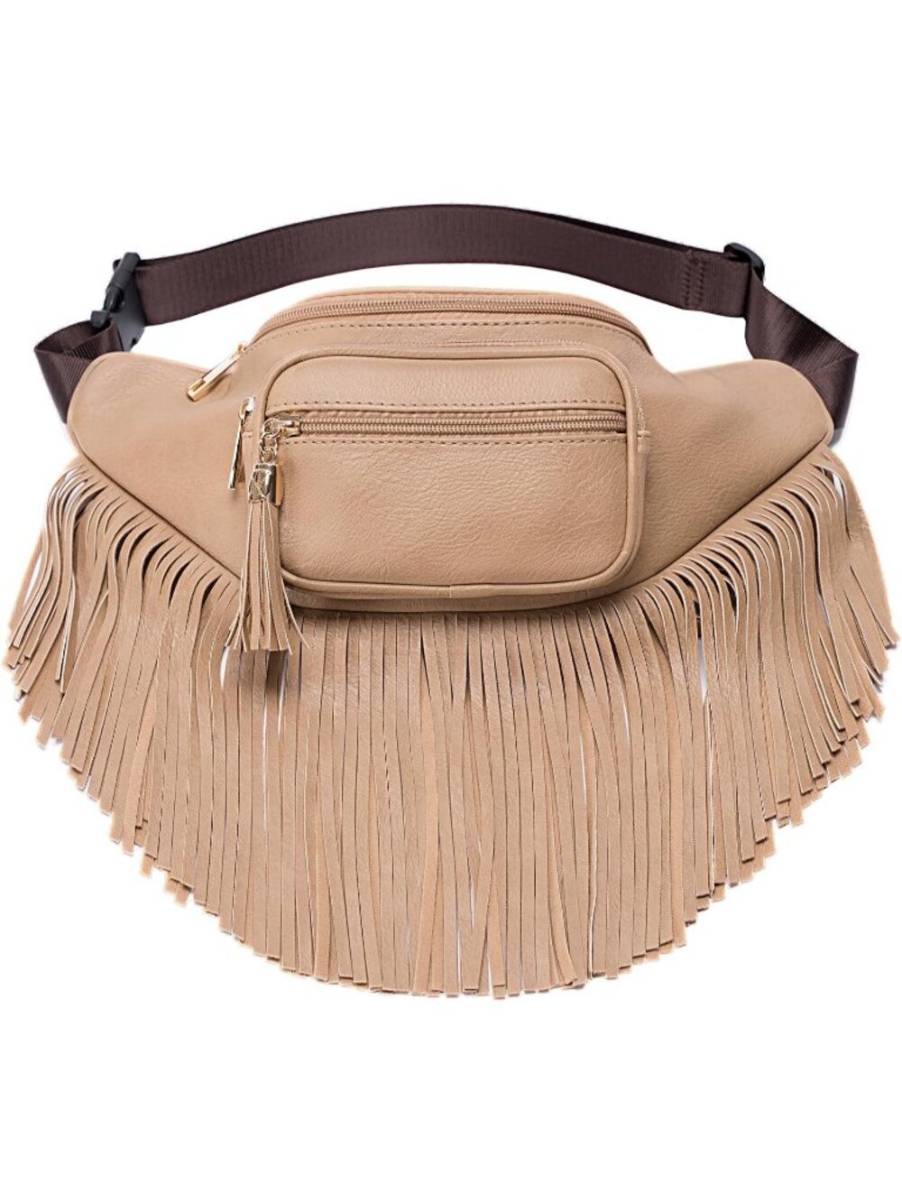 Women's Stone Fringe Waist With Multi Zipper Pockets Fanny Pack Travel Bags